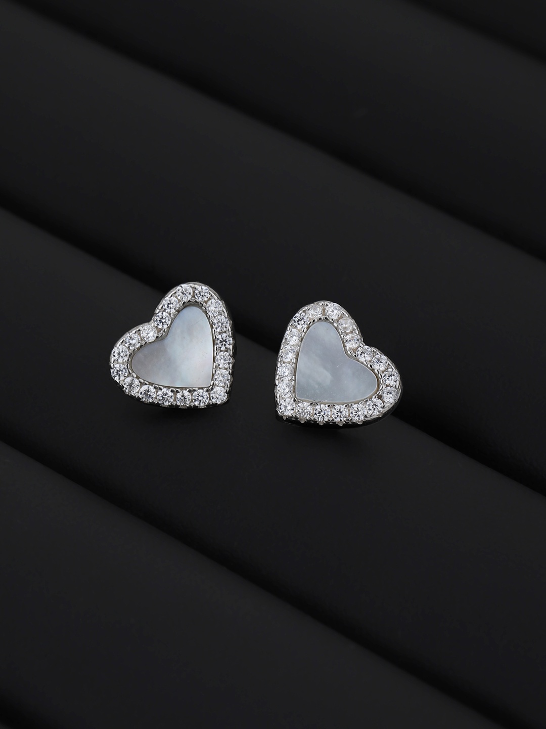 

Carlton London 925 Sterling Silver Rhodium Plated with CZ & MOP Heart Stud Earrings