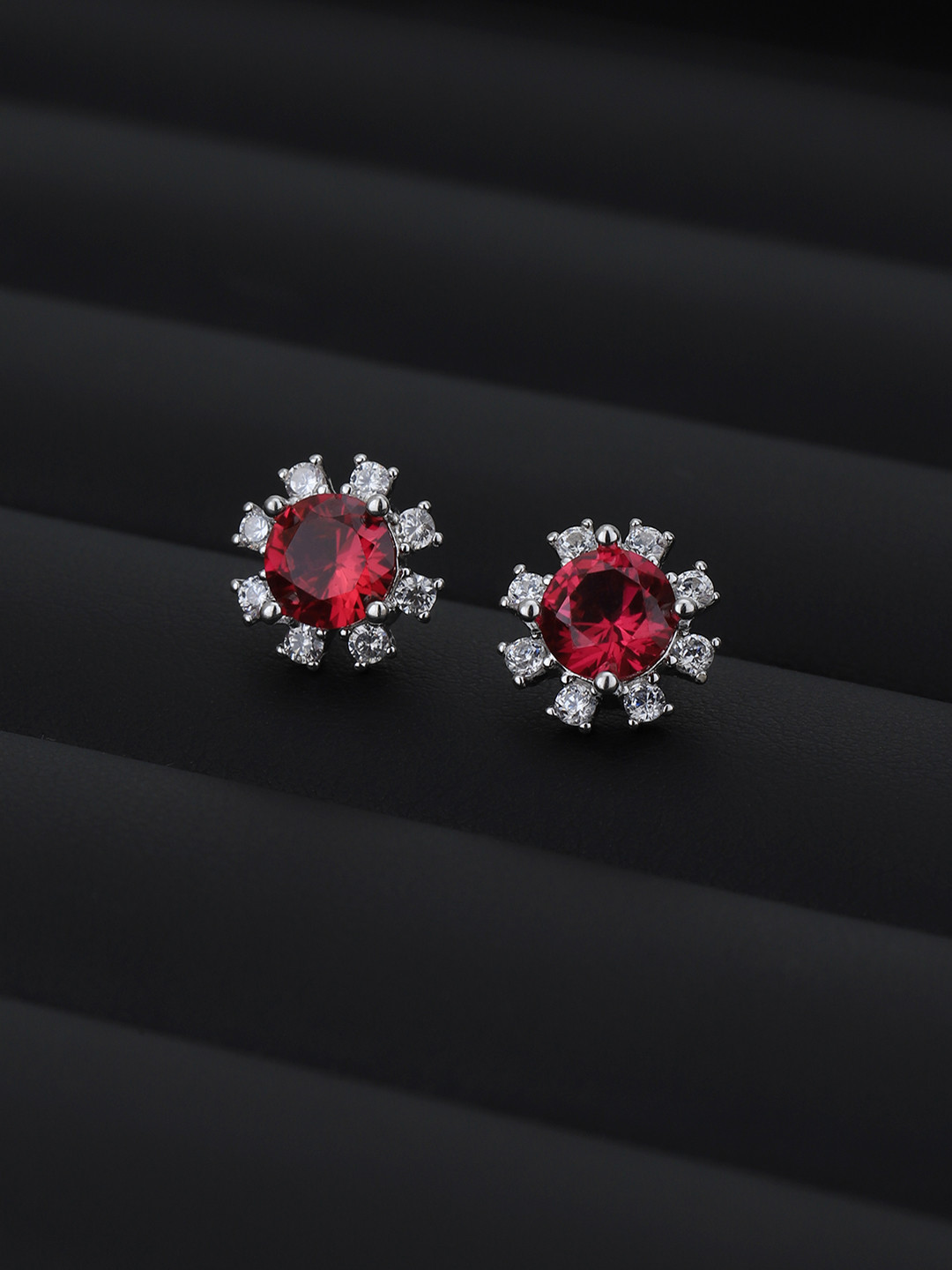 

Carlton London 925 Sterling Silver Rhodium Plated with CZ Floral Stud Earrings