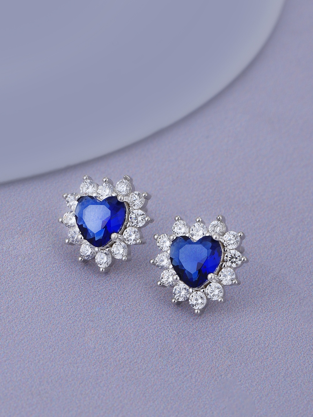 

Carlton London 925 Sterling Silver Rhodium Plated with CZ Heart Stud Earrings