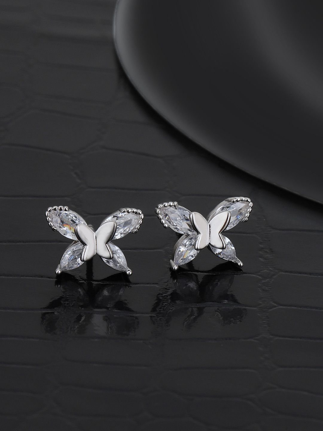 

Carlton London 925 Sterling Silver Rhodium Plated with CZ Butterfly Stud Earrings