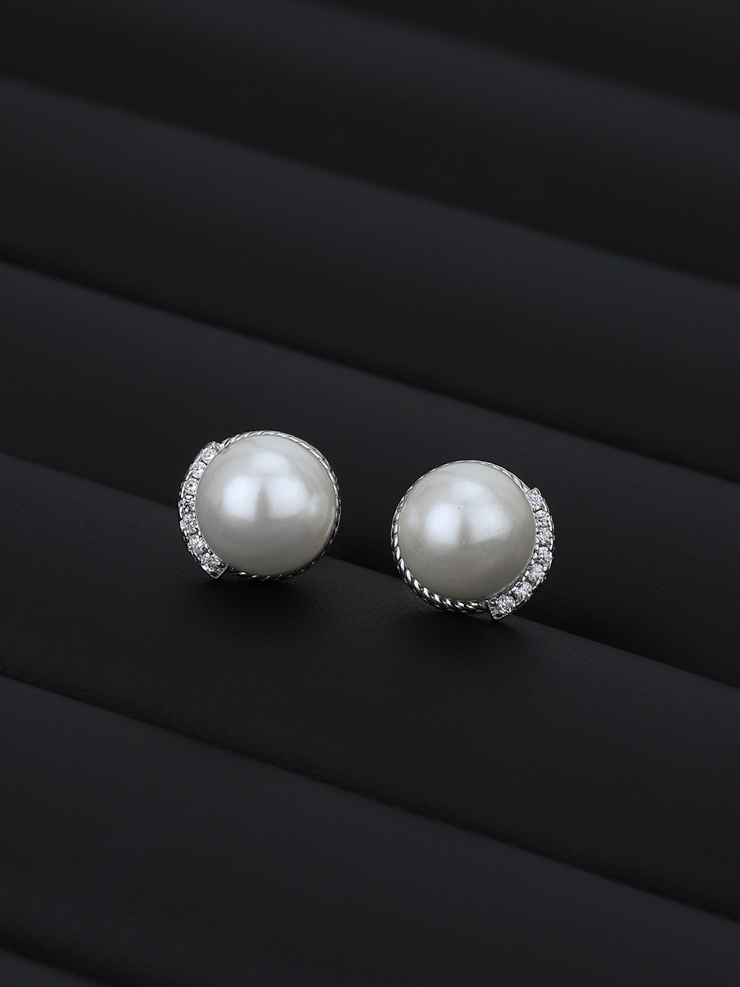 

Carlton London 925 Sterling Silver Rhodium Plated with Pearl Stud Earrings