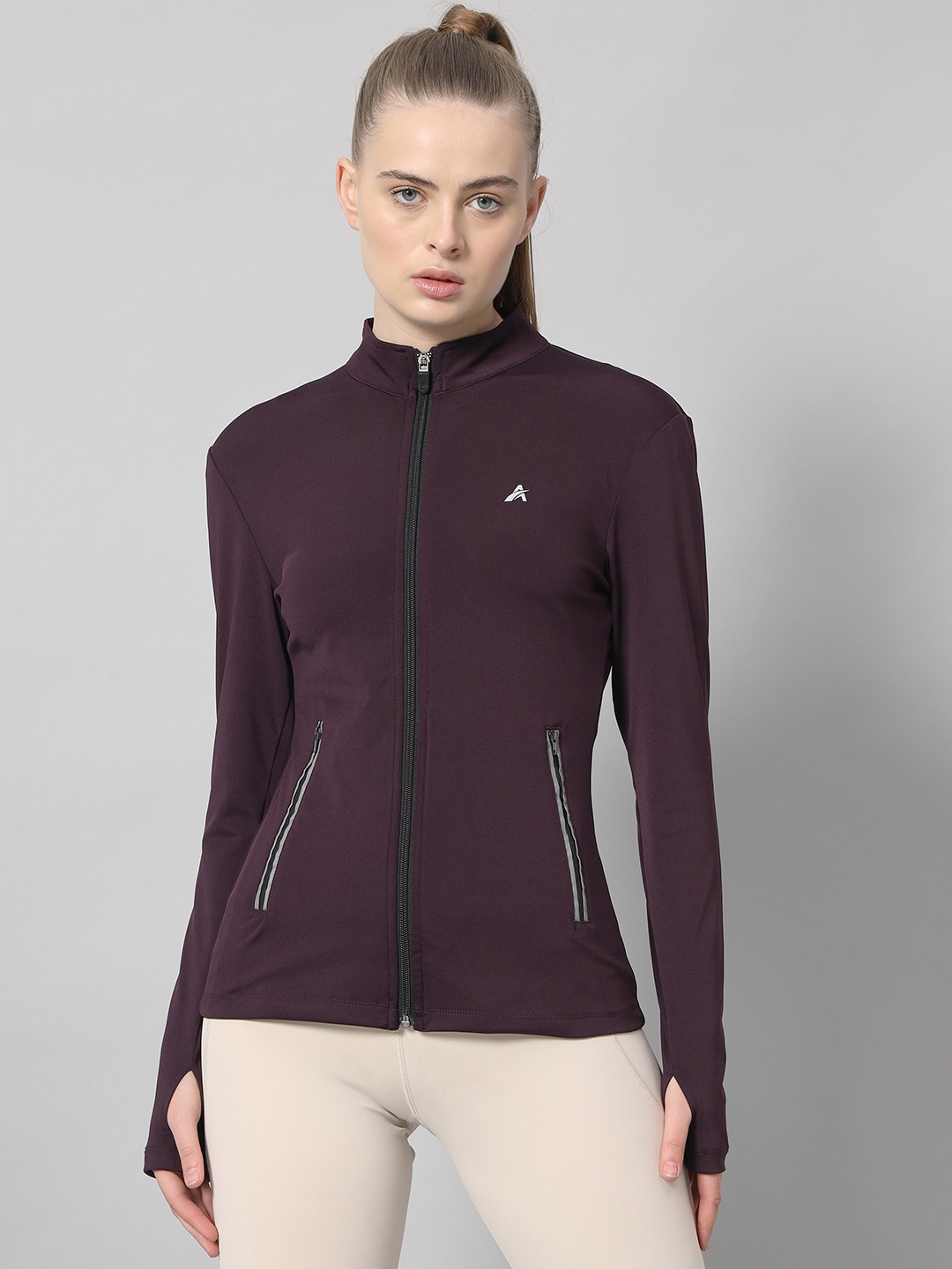 ATHLISIS Mock Collar Long Sleeves Lightweight Dry Fit Training or Gym Sporty Jacket, Burgundy