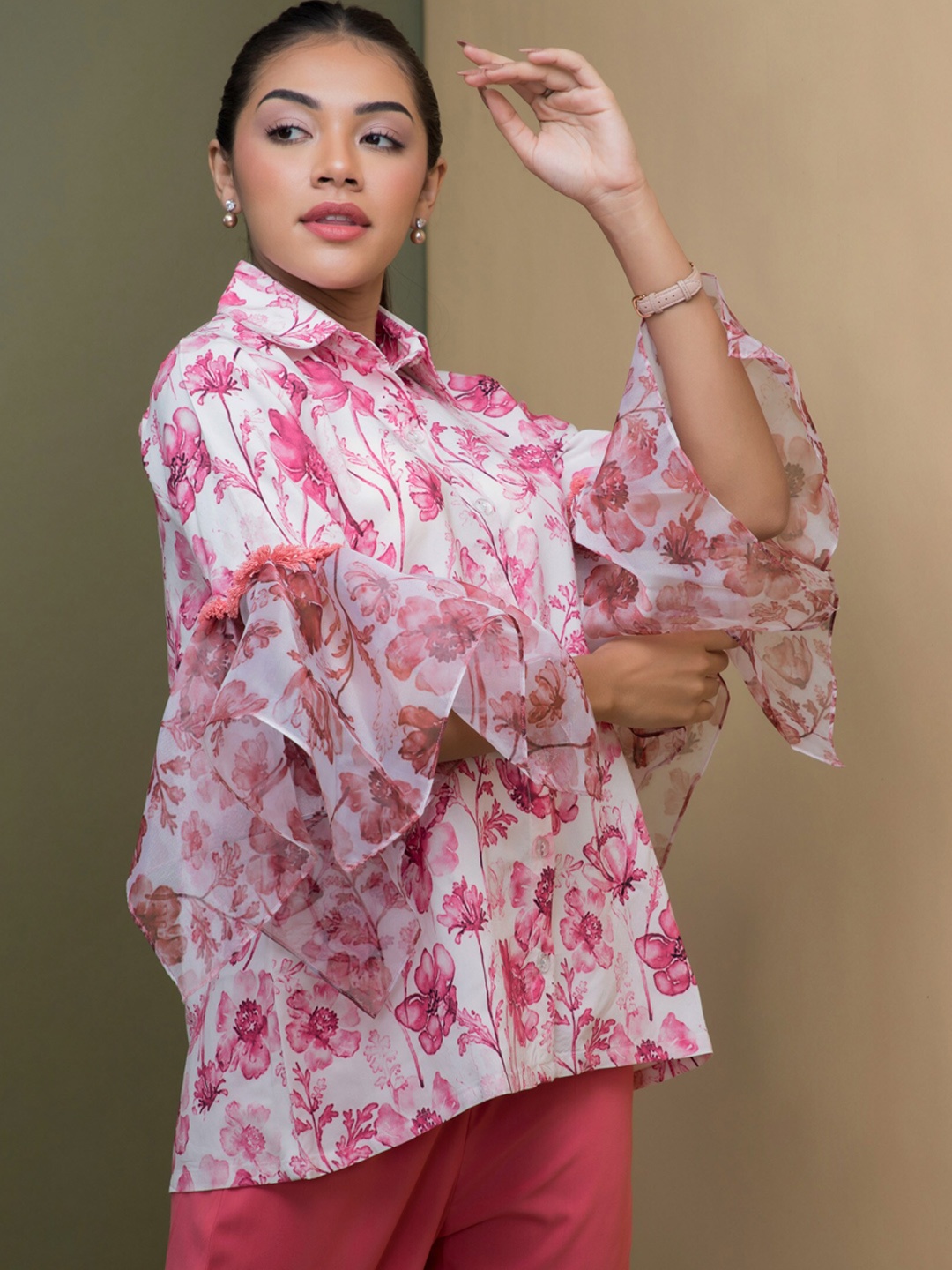 

Rhe-Ana Printed Shirt & Trouser Co-Ord Set, Pink