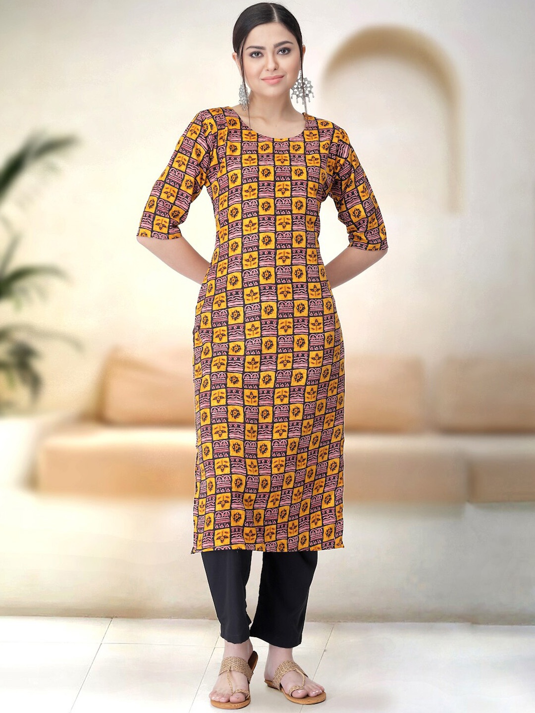 

7Threads Ethnic Motifs Printed Regular Kurta With Trousers, Orange