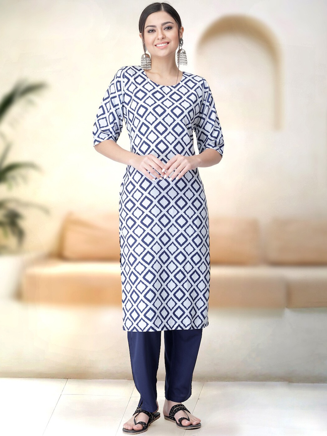

7Threads Printed Regular Kurta With Trousers, Blue