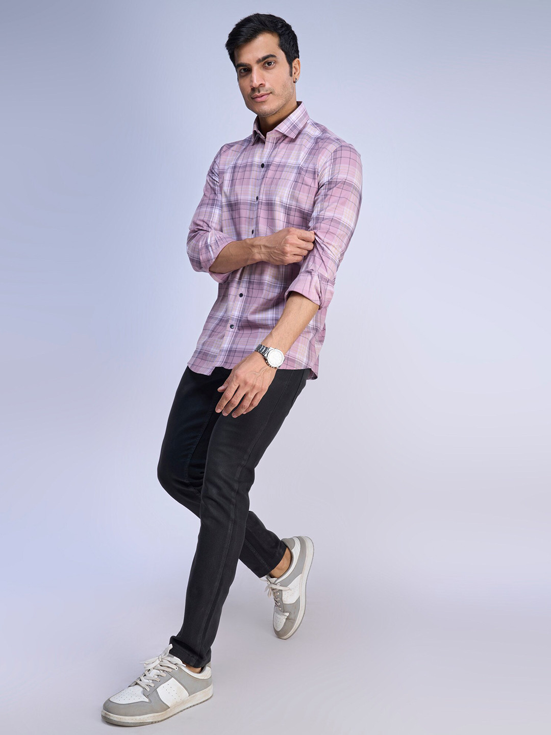 

MARK & ALBERT India Slim Fit Opaque Tartan Checked Cotton Casual Shirt, Pink