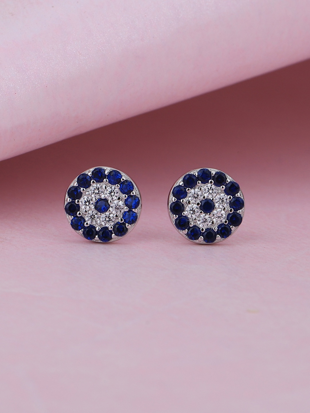 

VANBELLE Women Rhodium-Plated CZ Studded Sterling Silver Studs Earrings