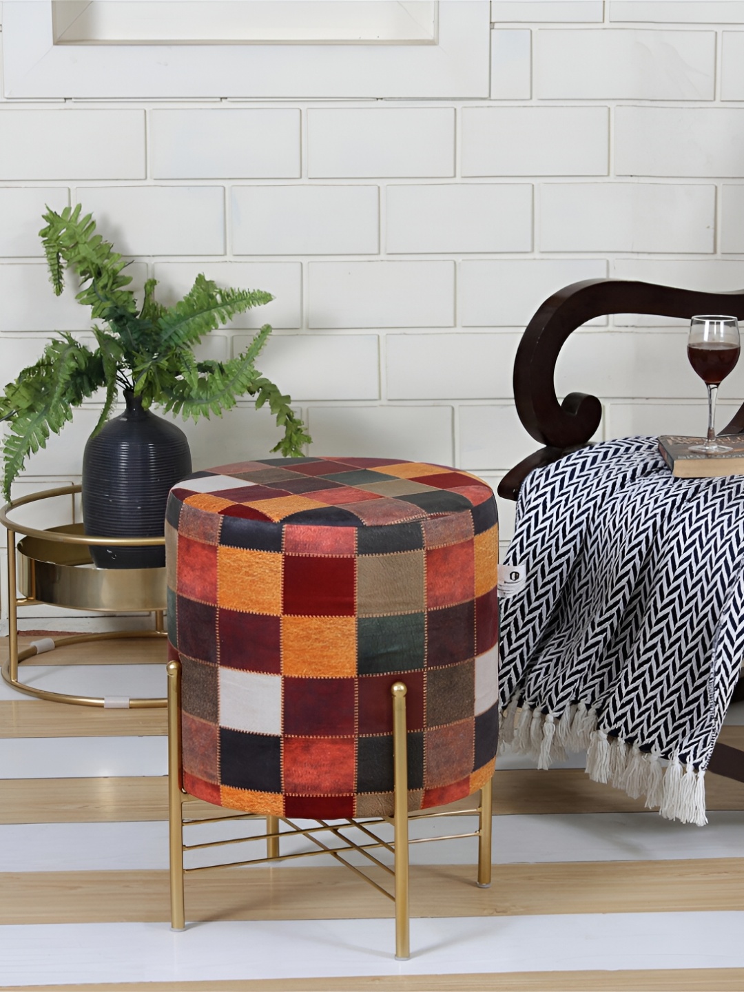 

Shadowkart Maroon Wooden Pouffes Sitting Mudda Ottoman