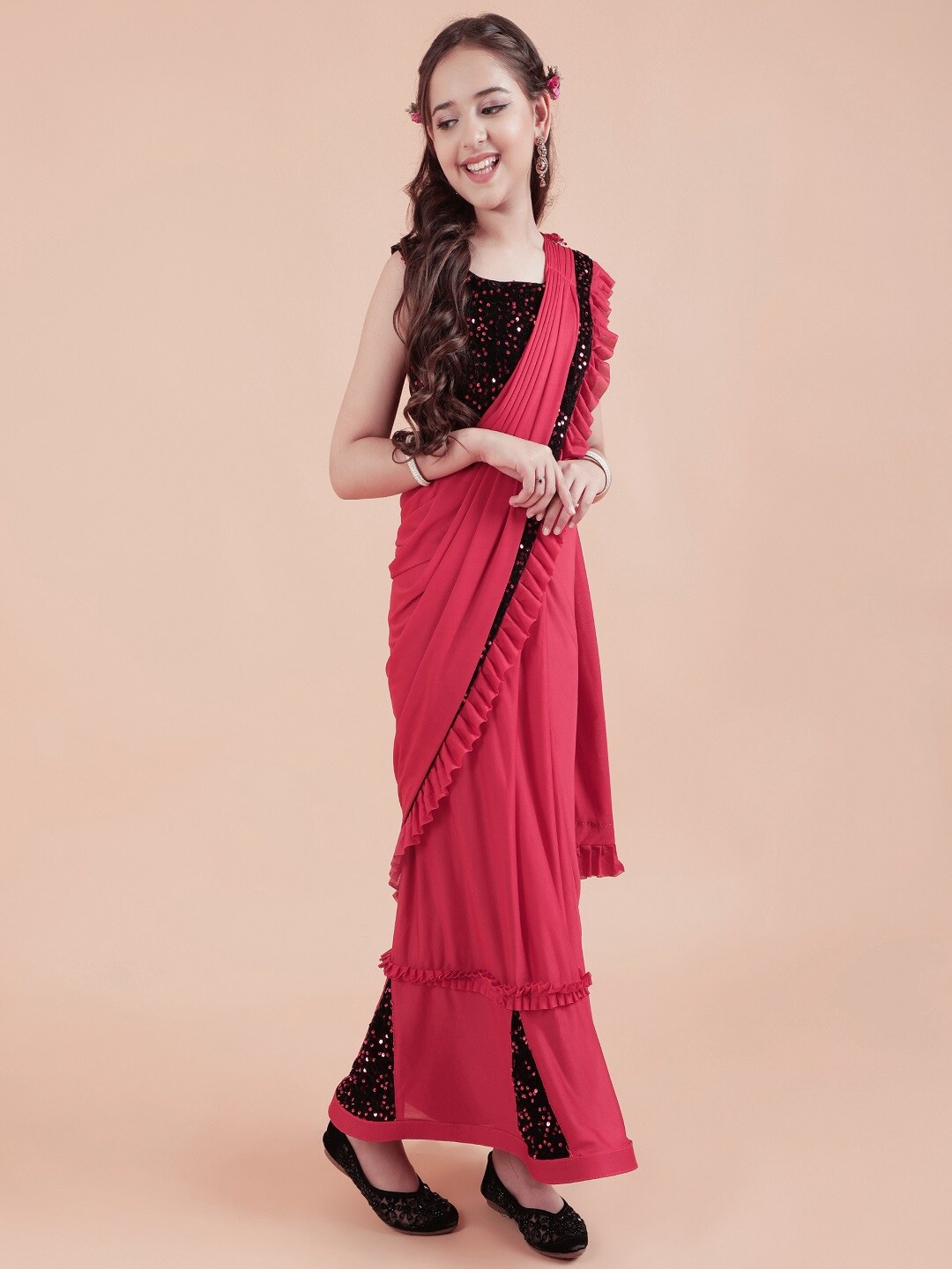 

BAESD Embellished Sequinned Saree, Red