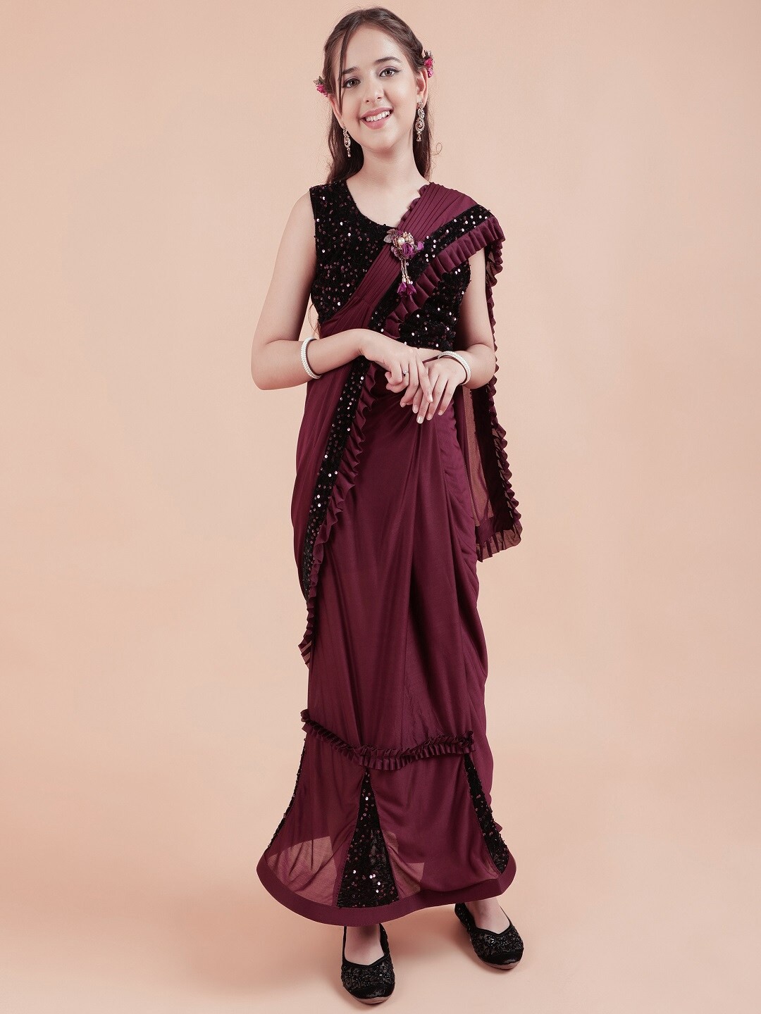 

BAESD Kids Sequinned Saree, Purple
