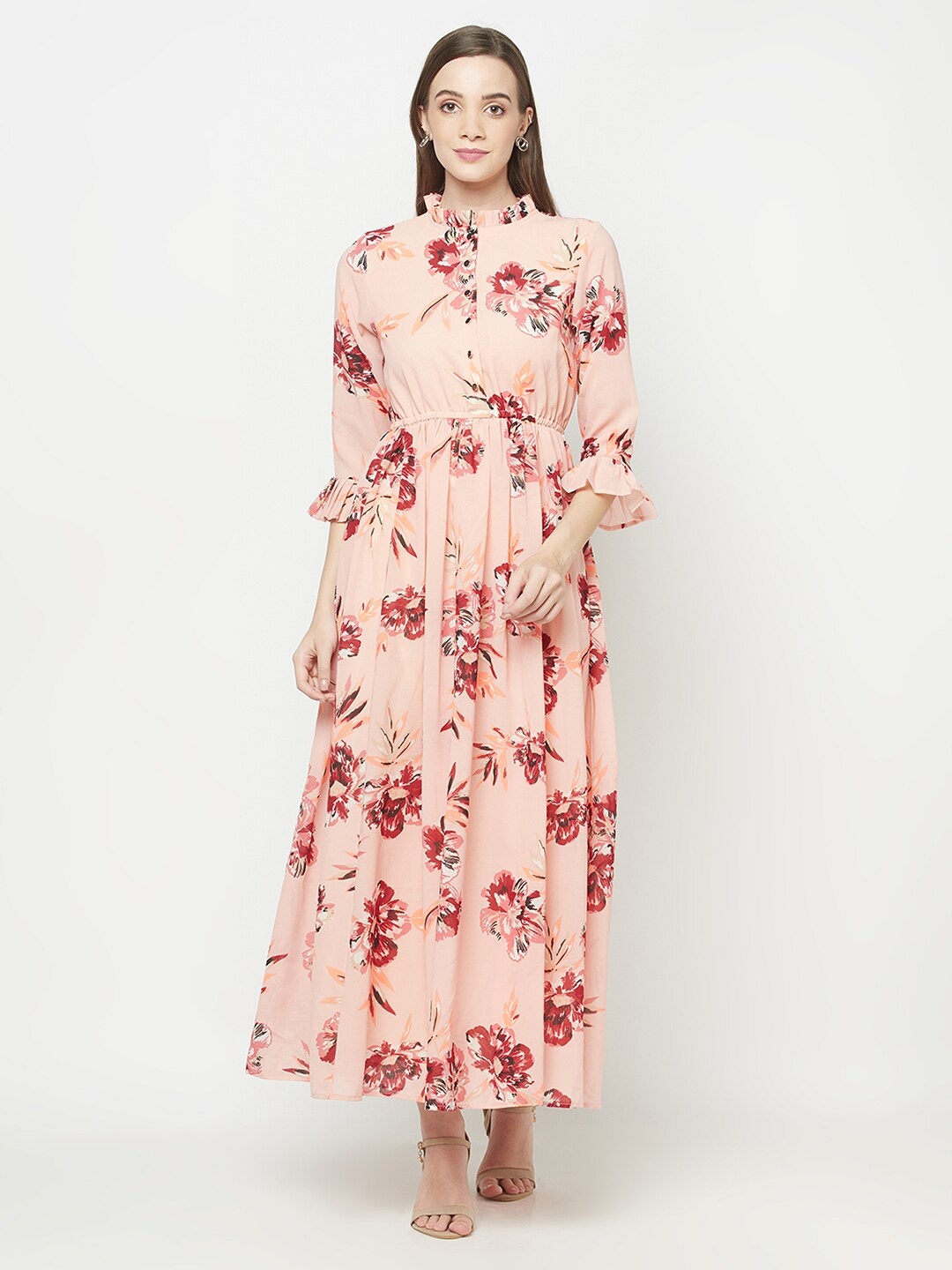

Purple State Floral Printed High Neck Maxi Dress, Peach