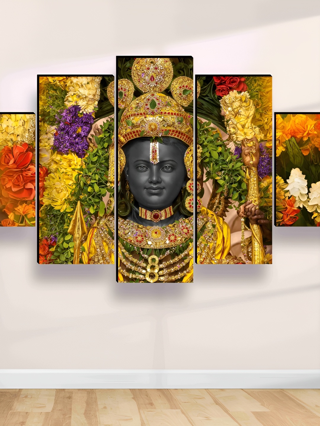 

SAF Black & Green 5 Pieces Synthetic Wooden Religious Wall Paintings