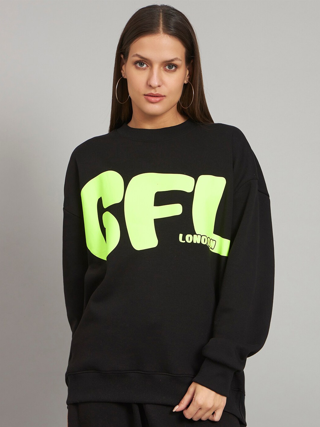 

GRIFFEL Typography Printed Round Neck Pullover Sweatshirt, Black