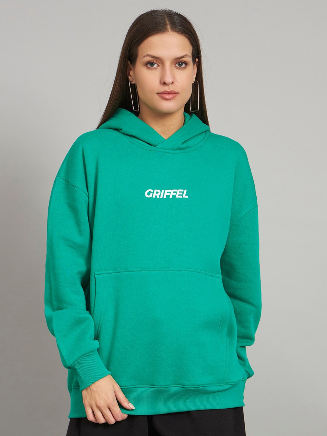 

GRIFFEL Typography Printed Hooded Pullover Sweatshirt, Green