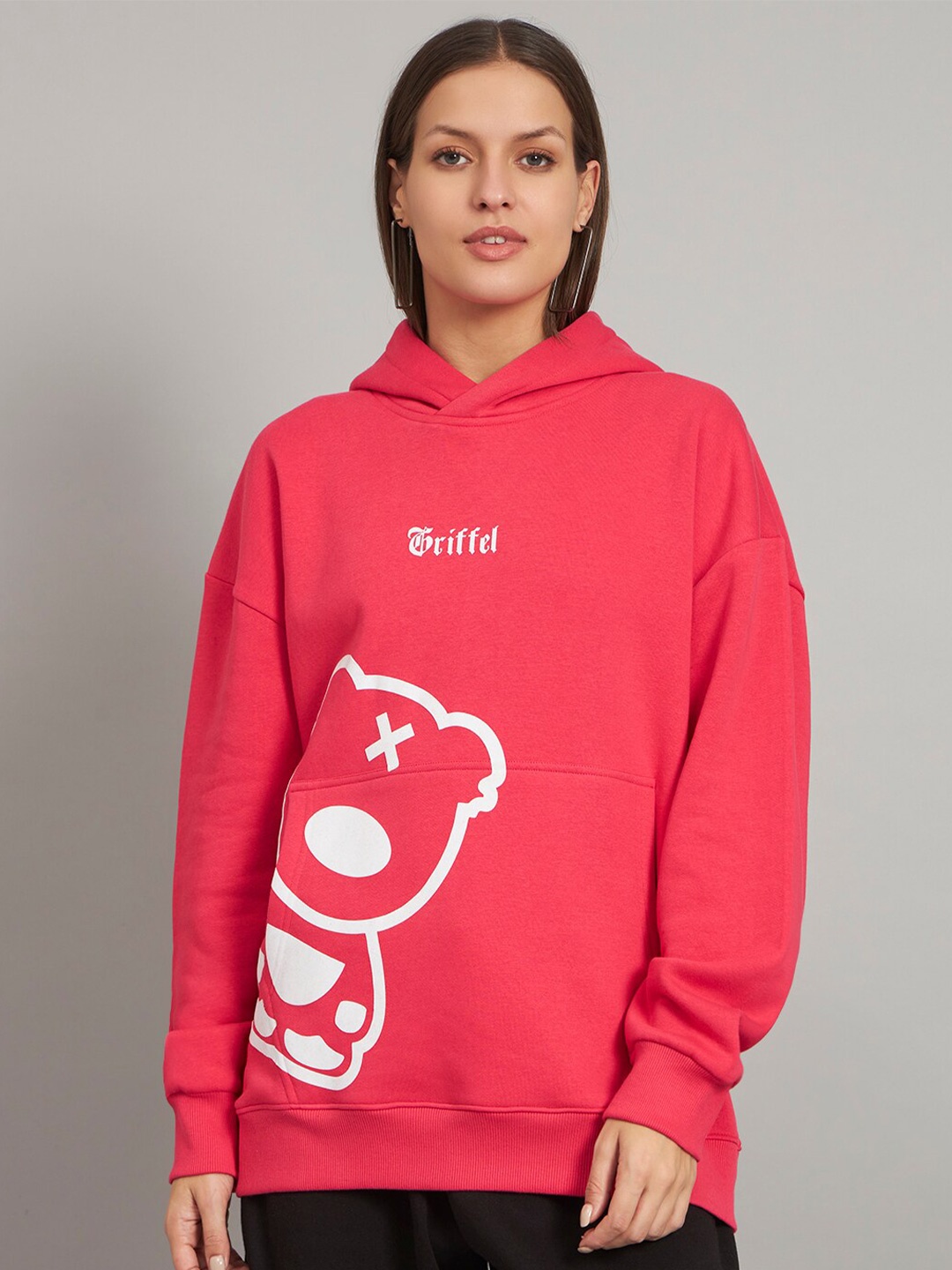 

GRIFFEL Graphic Printed Hooded Pullover Sweatshirt, Pink