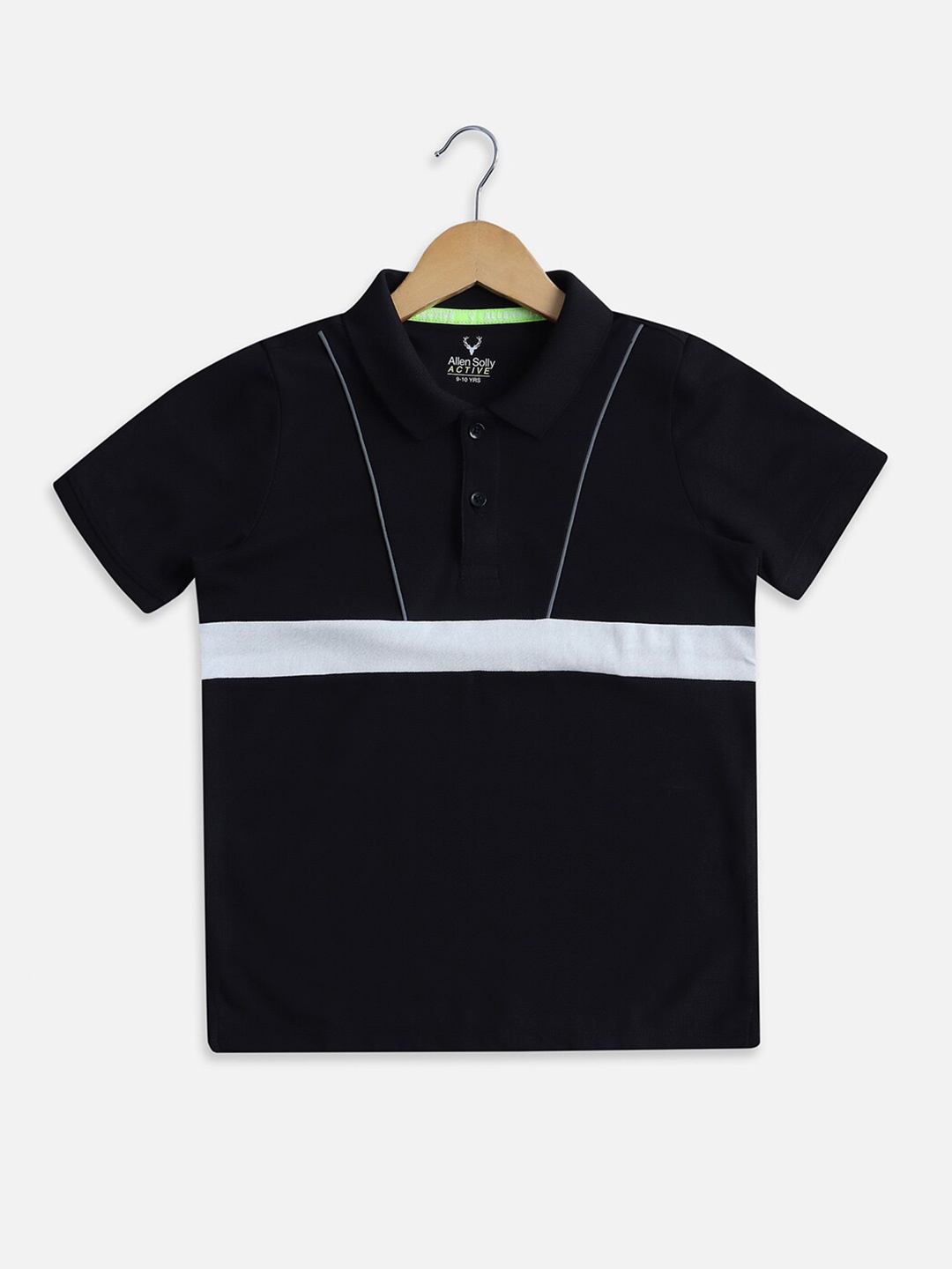 

Allen Solly Junior Boys Colourblocked Striped Polo Collar Short sleeves Cotton T-shirt, Black