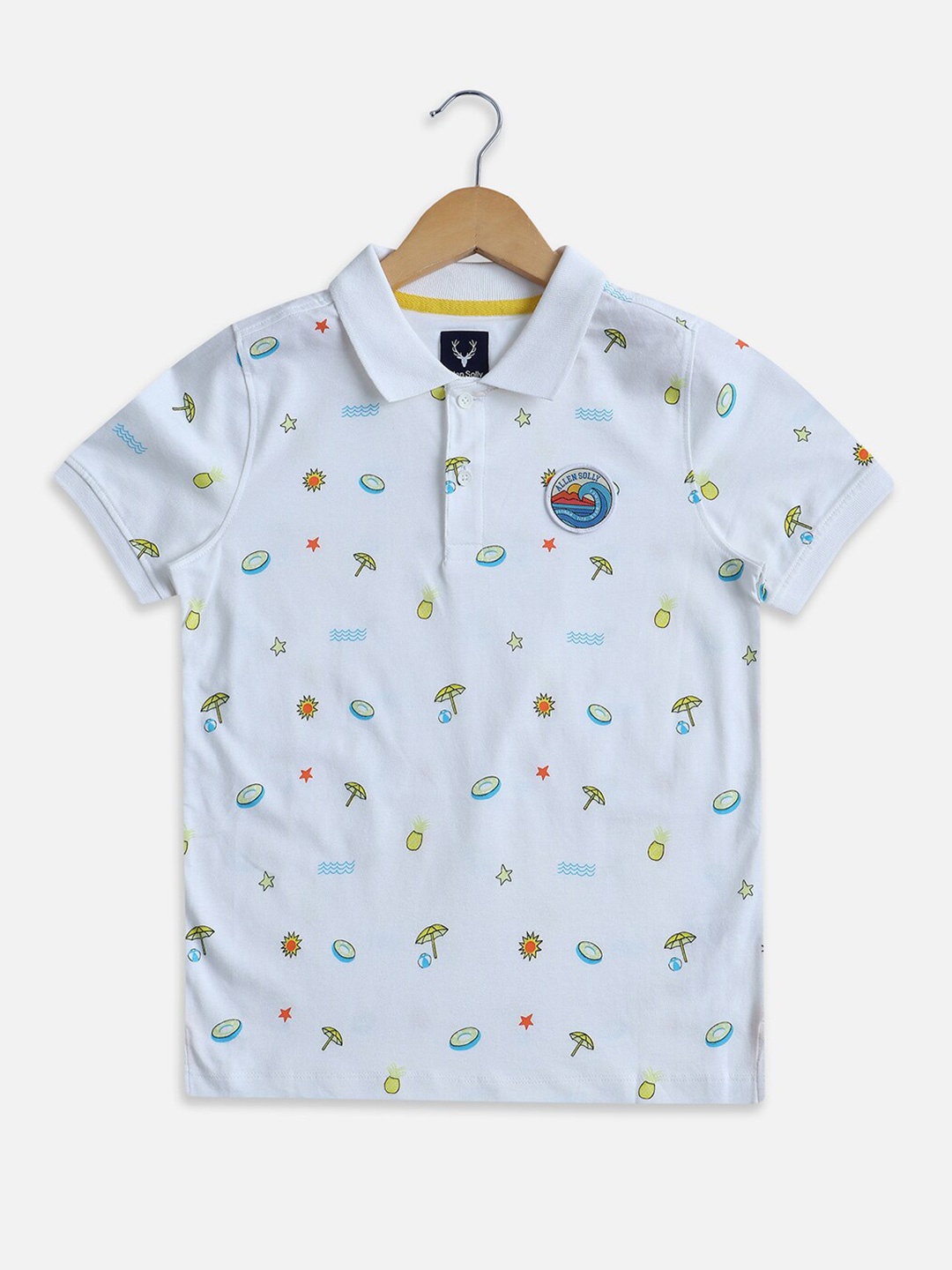 

Allen Solly Junior Boys Conversational Printed Polo Collar Cotton T-shirt, White