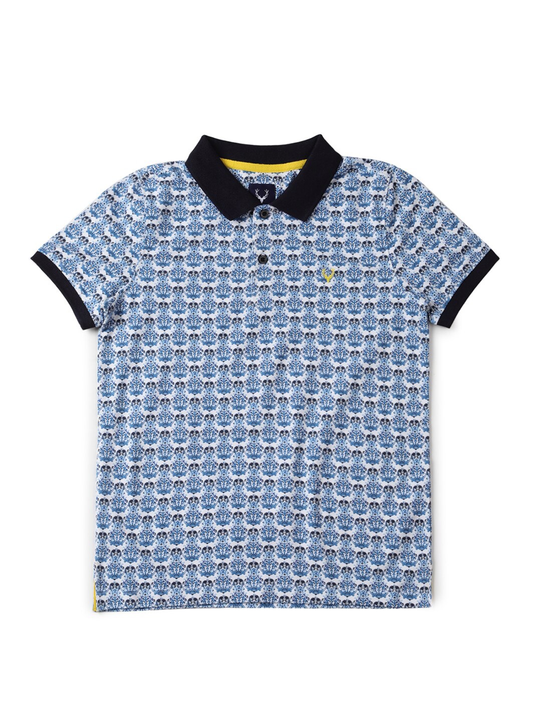 

Allen Solly Junior Boys Geometric Printed Cotton Polo Collar Pockets Casual T-shirt, Blue