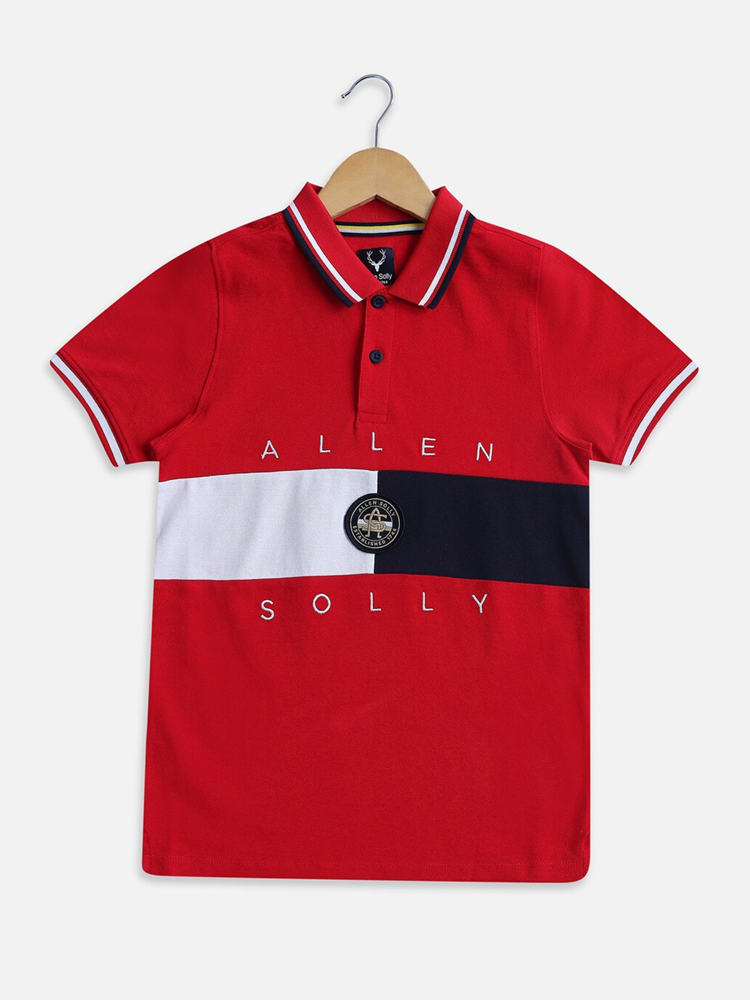 

Allen Solly Junior Boys Colourblocked Polo Collar Short Sleeves Cotton T-shirt, Red