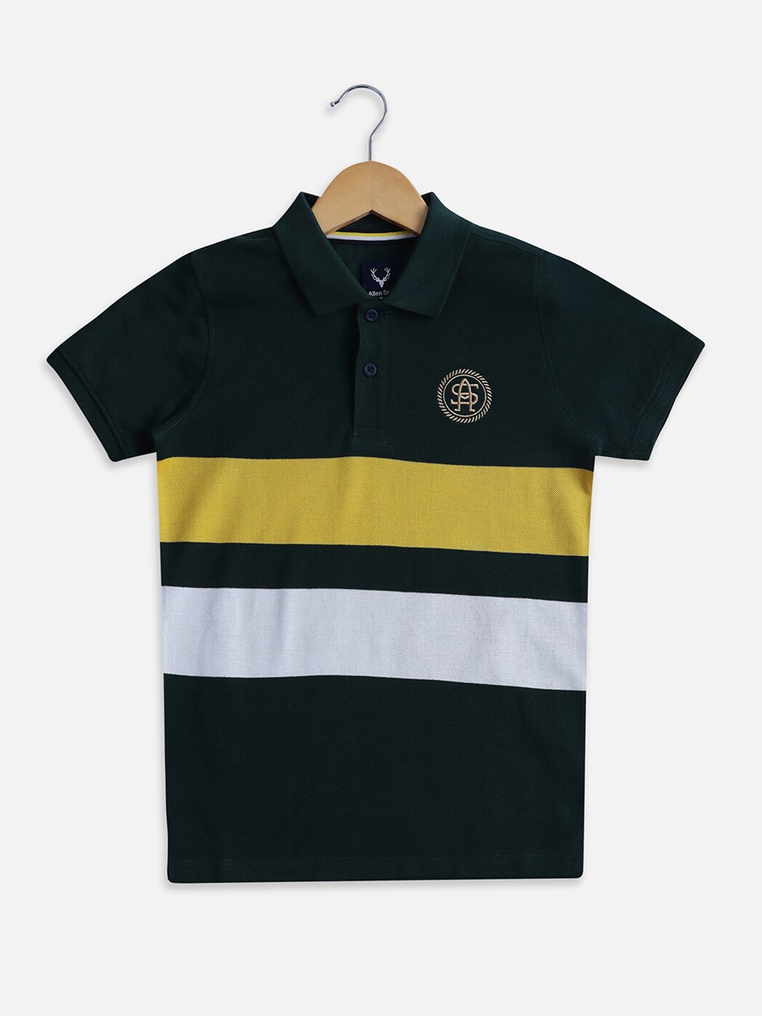 

Allen Solly Junior Boys Colourblocked Polo Collar Applique Cotton T-shirt, Green