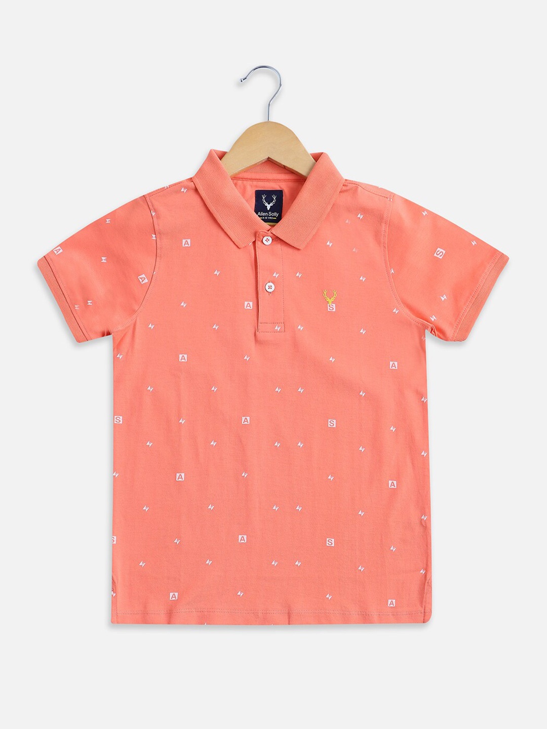 

Allen Solly Junior Boys Conversational Printed Polo Collar Short Sleeves Cotton T-shirt, Peach