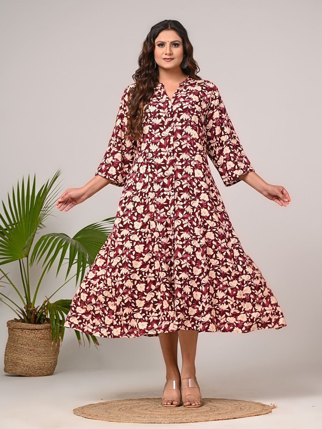 

Swasti Floral Printed Flounce A-Line Midi Dress, Purple