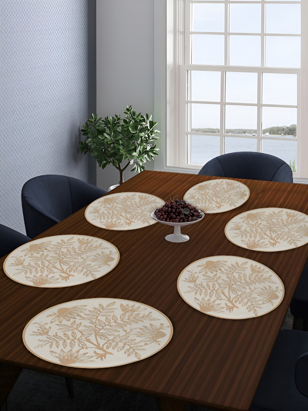

FABINALIV Cream & Brown 6 Pieces Floral Table Placemats
