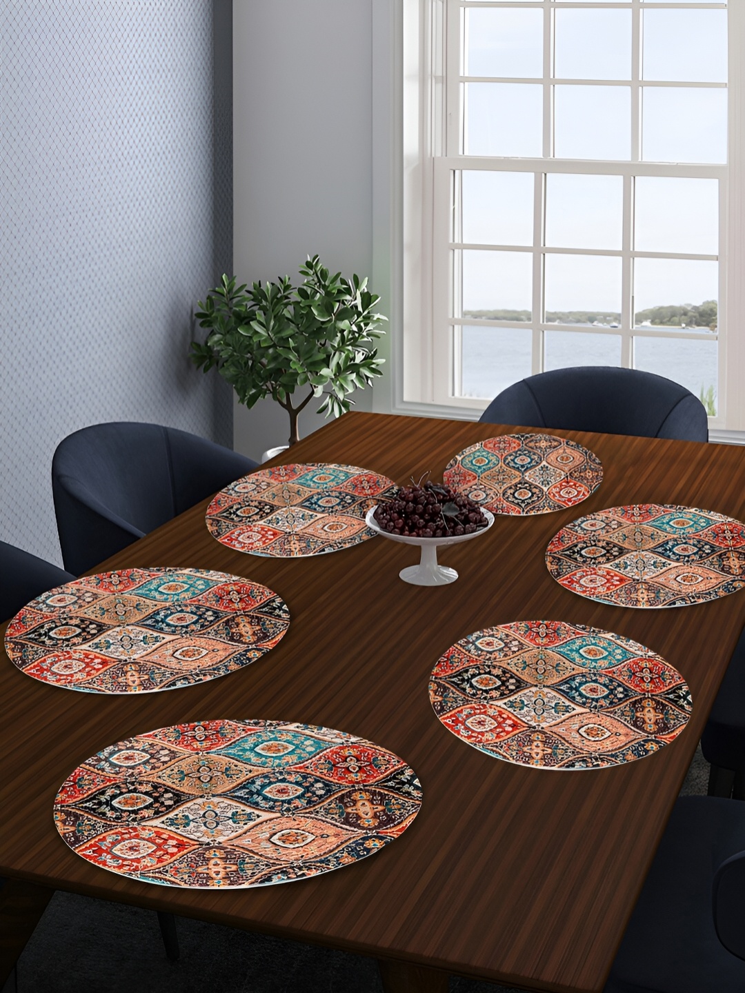 

FABINALIV Blue & Brown 6 Pieces Ethnic Braided Cotton Table Placemats