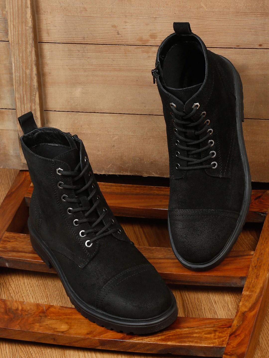 

Teakwood Leathers Men Leather Lace-Up Regular Boots, Black