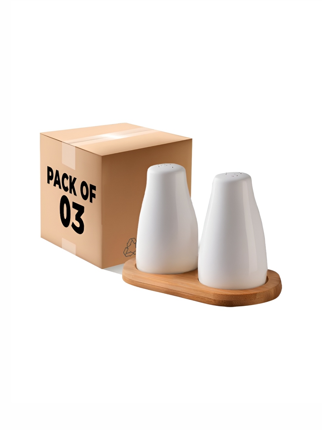 

The Better Home White 3 Pieces Ceramic Salt And Pepper Shakers With Tray
