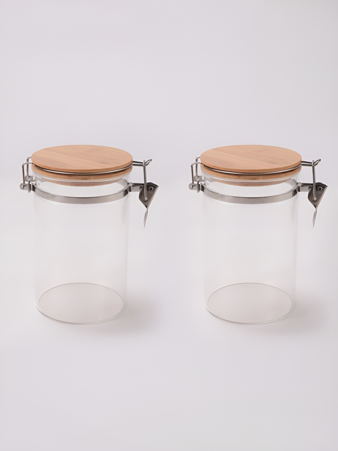 USHA SHRIRAM Transparent 2 Pieces Wooden & Glass Jar With Lid