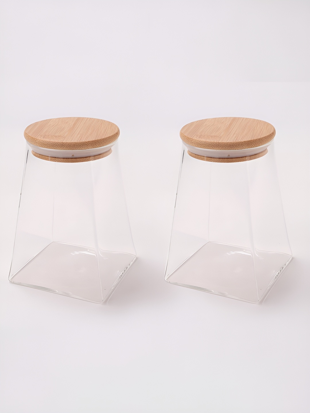 

USHA SHRIRAM Transparent 2 Pieces Food Container Glass Jar With Wooden Lid