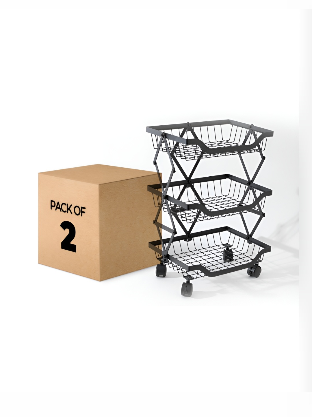 

USHA SHRIRAM Black 2 Pieces Metal Kitchen Trolley