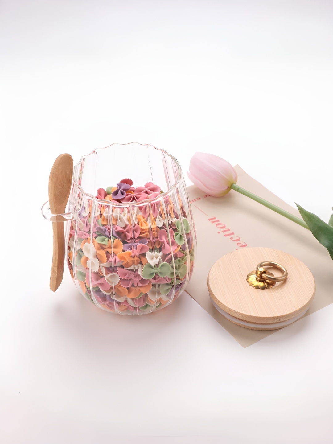 

USHA SHRIRAM Transparent 2 Pieces Food Container Glass Jar With Wooden Lid