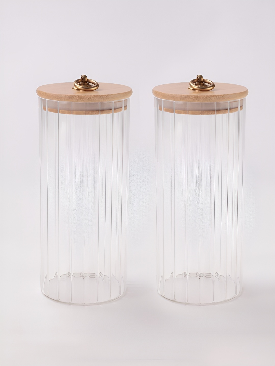 

USHA SHRIRAM Transparent 2 Pieces Food Container Glass Jar With Wooden Lid