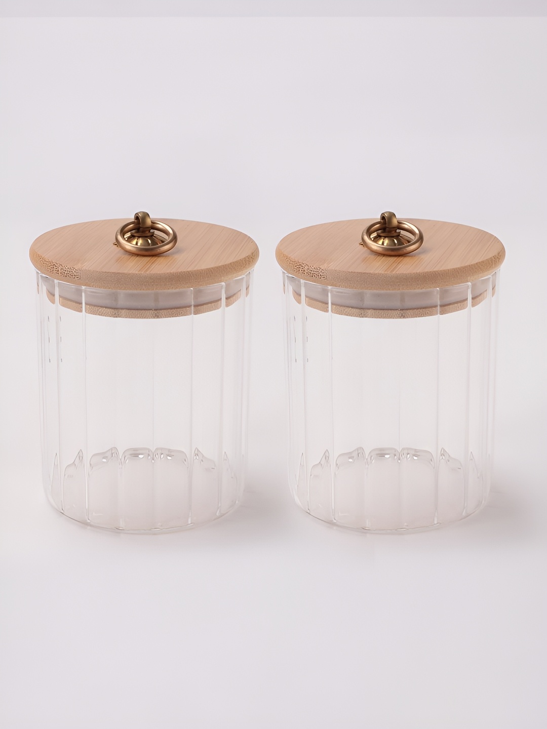 

USHA SHRIRAM Transparent 2 Pieces Food Container Glass Jar With Wooden Lid