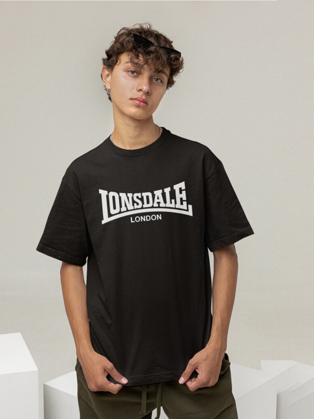 

Calm Down Typography Printed Cotton Round Neck Oversized Applique T-shirt, Black