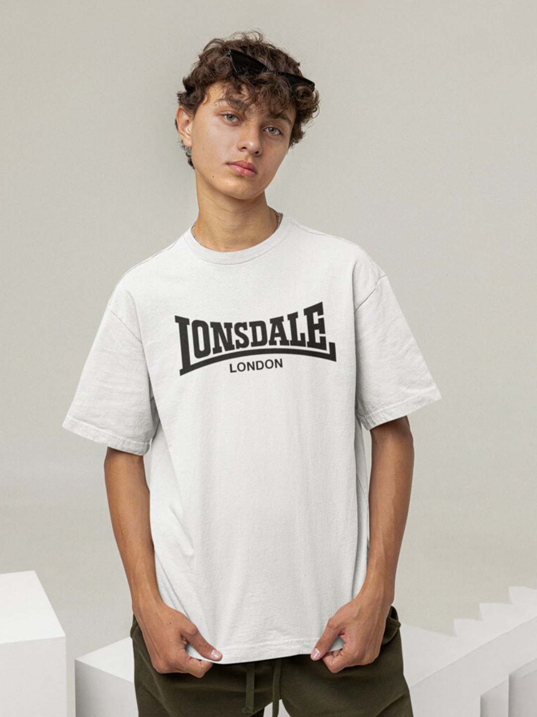 

Calm Down Typography Printed Cotton Round Neck Raw Edge Oversized Casual T-shirt, White