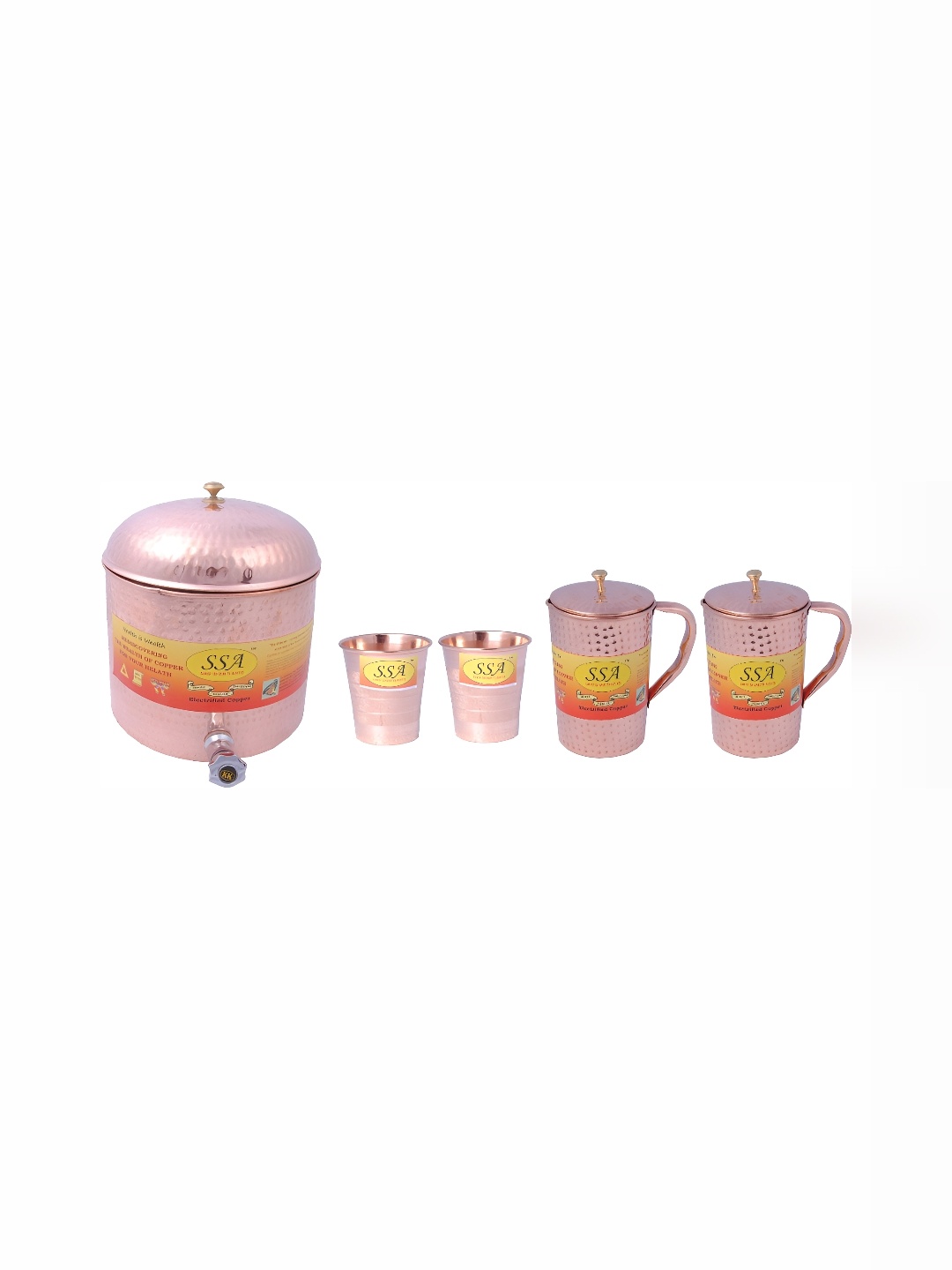 

Shivshakti Arts Copper Tonned 5 Pieces Copper Water Jug Set