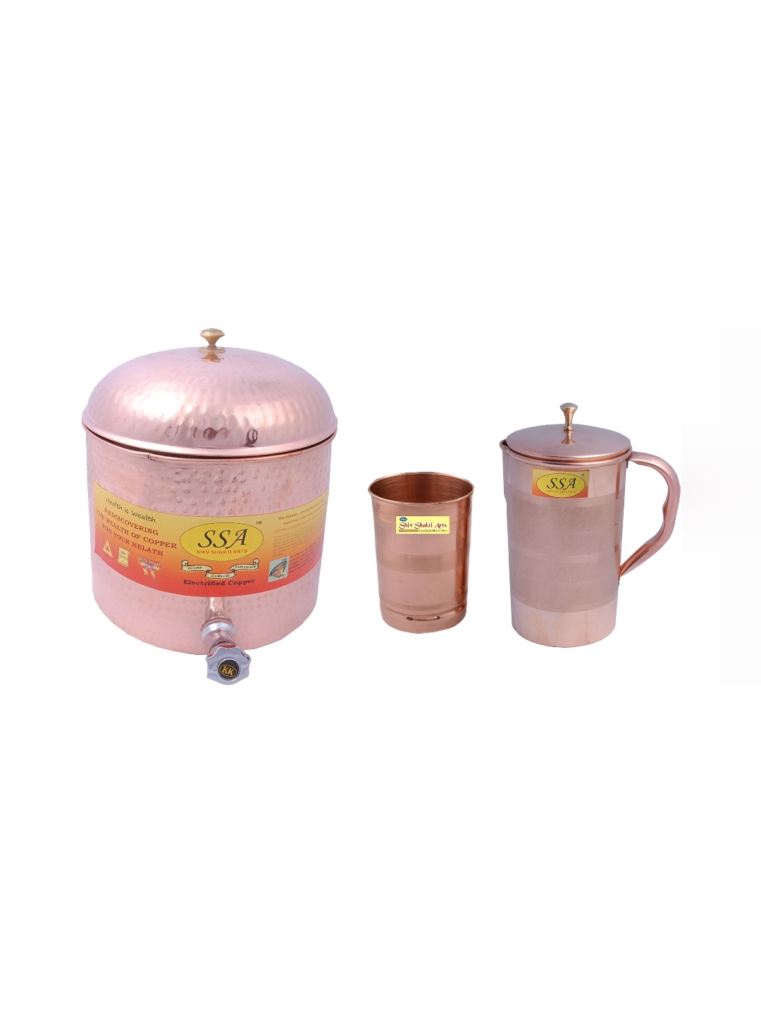 Shivshakti Arts Brown 3 Pieces Copper Water Pot Jug & Glasses