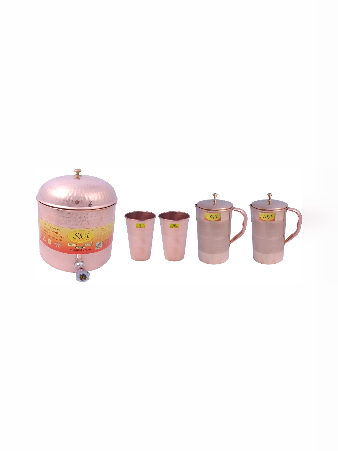 

Shivshakti Arts Copper Tonned 5 Pieces Copper Water Jug Set