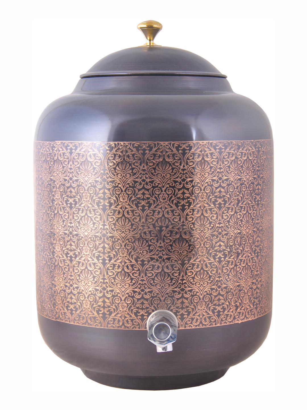 

Shivshakti Arts Grey & Gold Toned Printed Copper Water Pot 11 L, Black