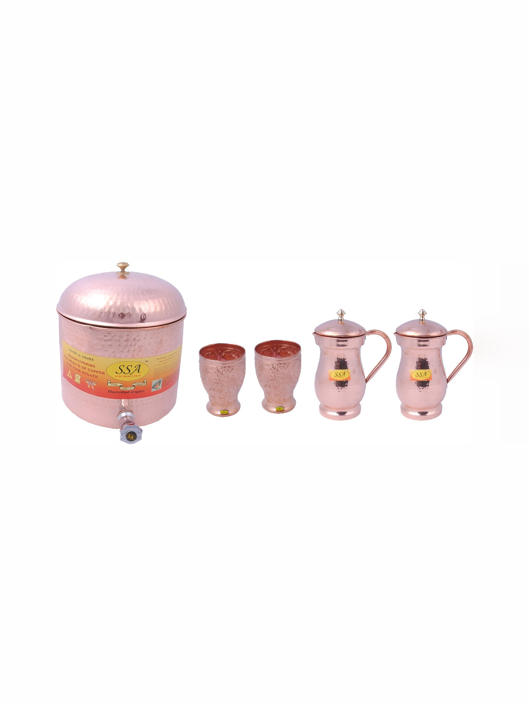 

Shivshakti Arts Copper Tonned 5 Pieces Copper Water Jug Set