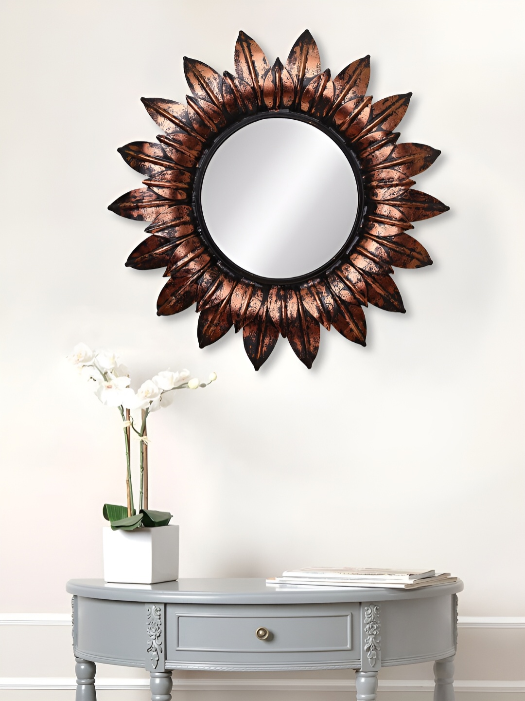 

Craft Smith Copper-toned Floral Metal Round Wall Mirror