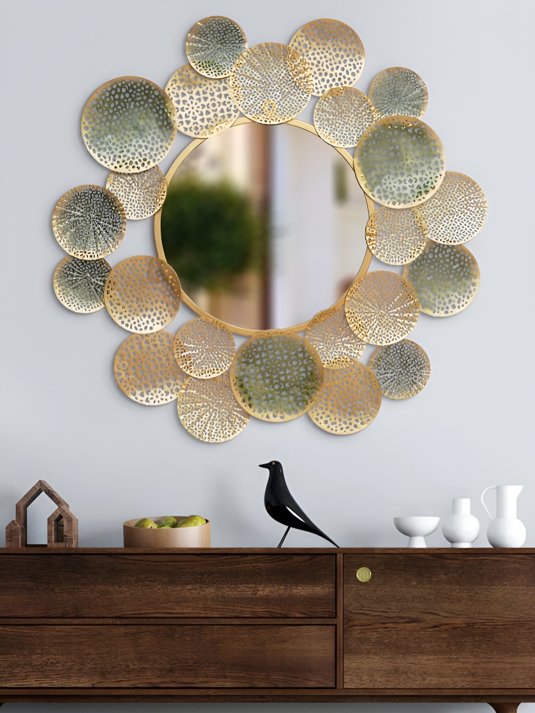 

Craft Smith Green Floral Metallic Framed Round Wall Mirror, Gold