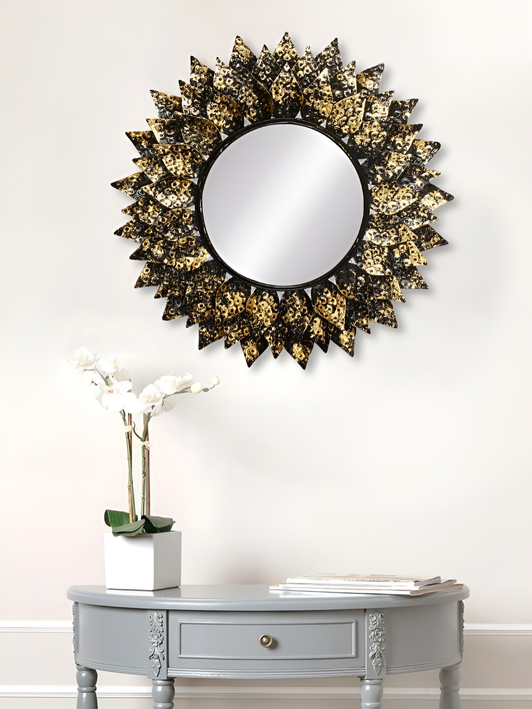 

Craft Smith Leaves Metallic Framed Round Wall Mirror, Gold