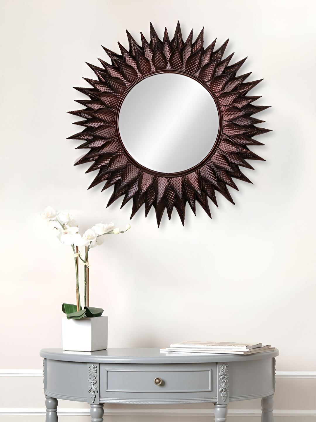 

Craft Smith Black Textured Leaves-Patterned Metal Round Wall Mirror