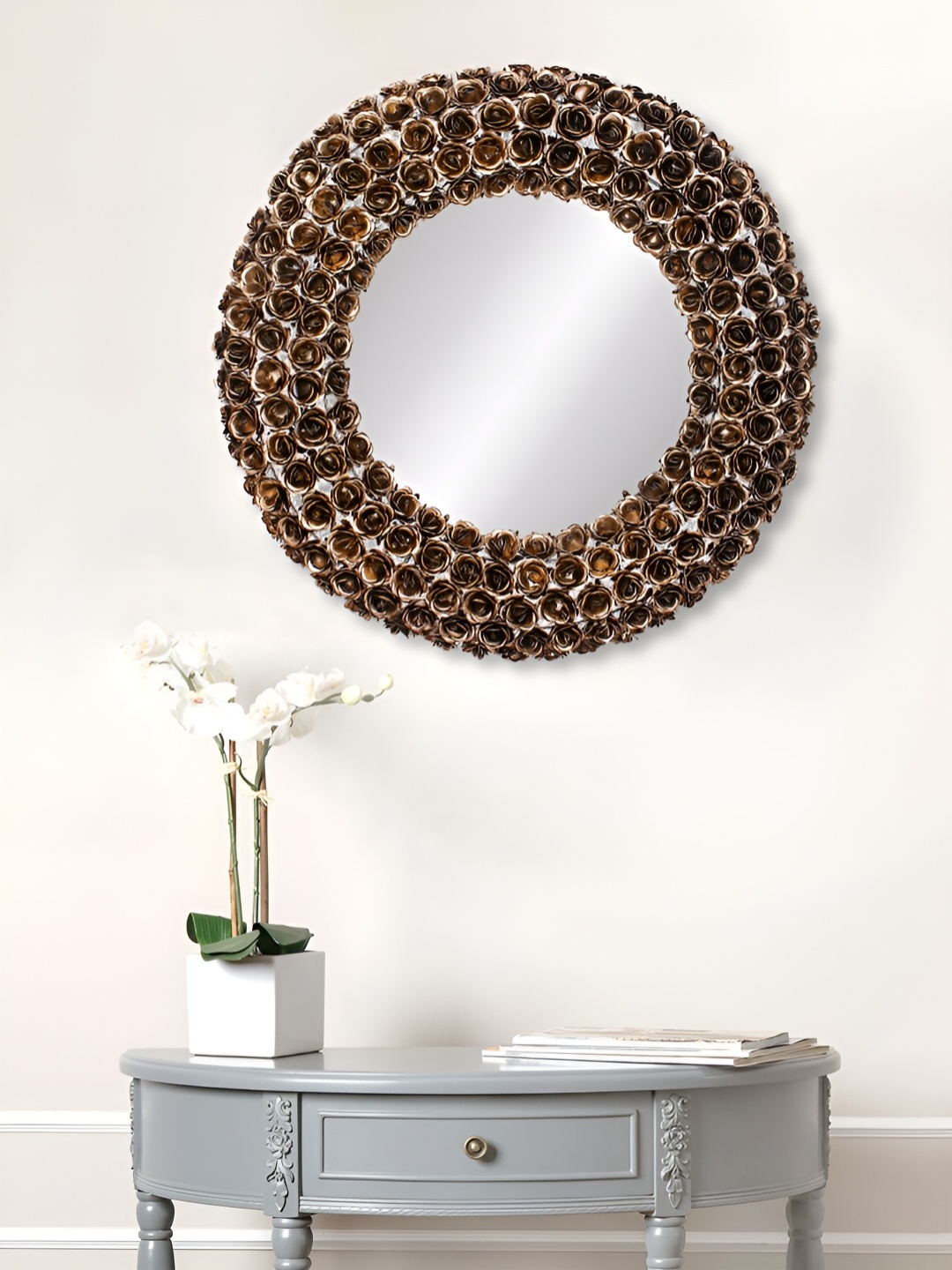 

Craft Smith Brown Floral Metal Round Wall Mirror, Gold