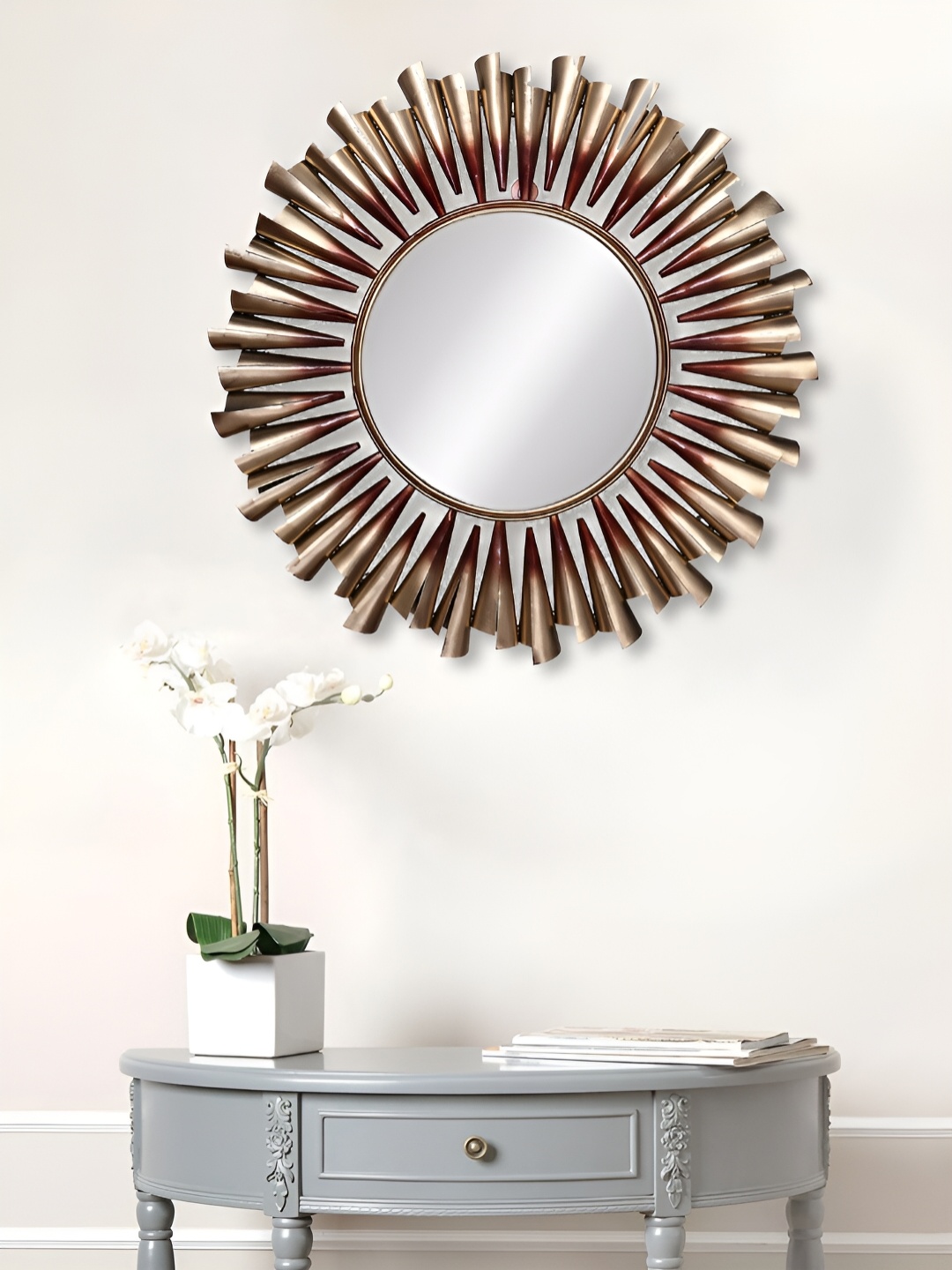 

Craft Smith Gold-Toned Geometric Metal Round Wall Mirror
