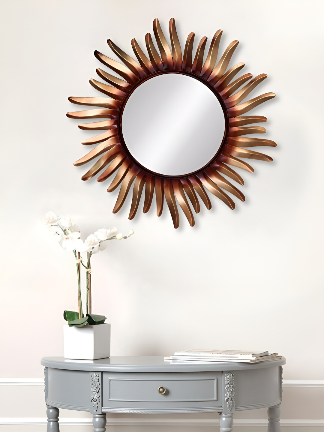 

Craft Smith Gold Toned Floral Metallic Framed Round Wall Mirror